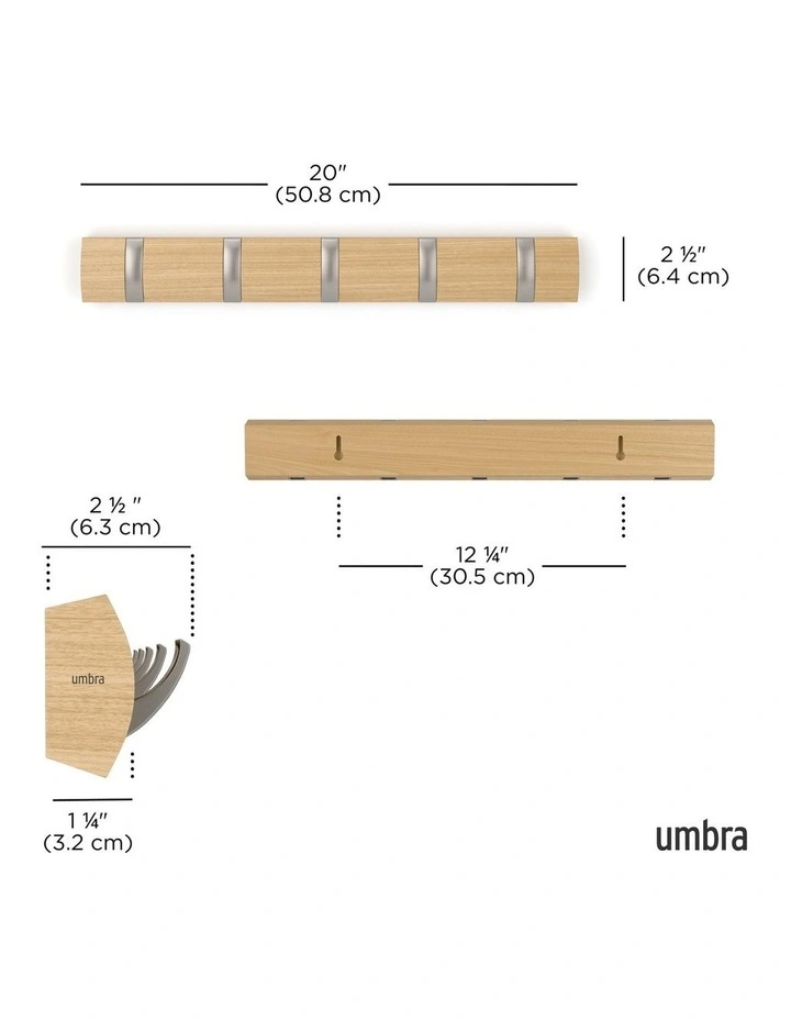 Umbra Flip 5 Hook - Natural 51x6x3cm image 4