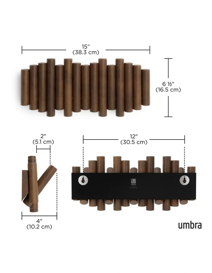 Umbra Picket Rail Hook Aged Walnut 38x17x4cm image 4