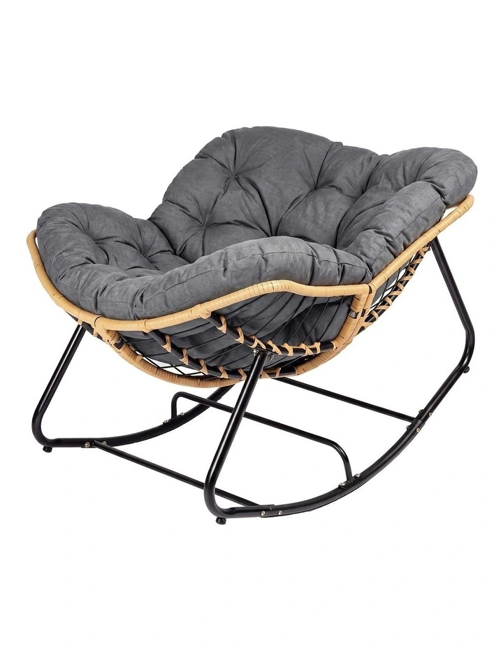 Levede Rocking Chair with Thick Cushion PE Rattan Silent Strip Indoor Patio Grey image 1