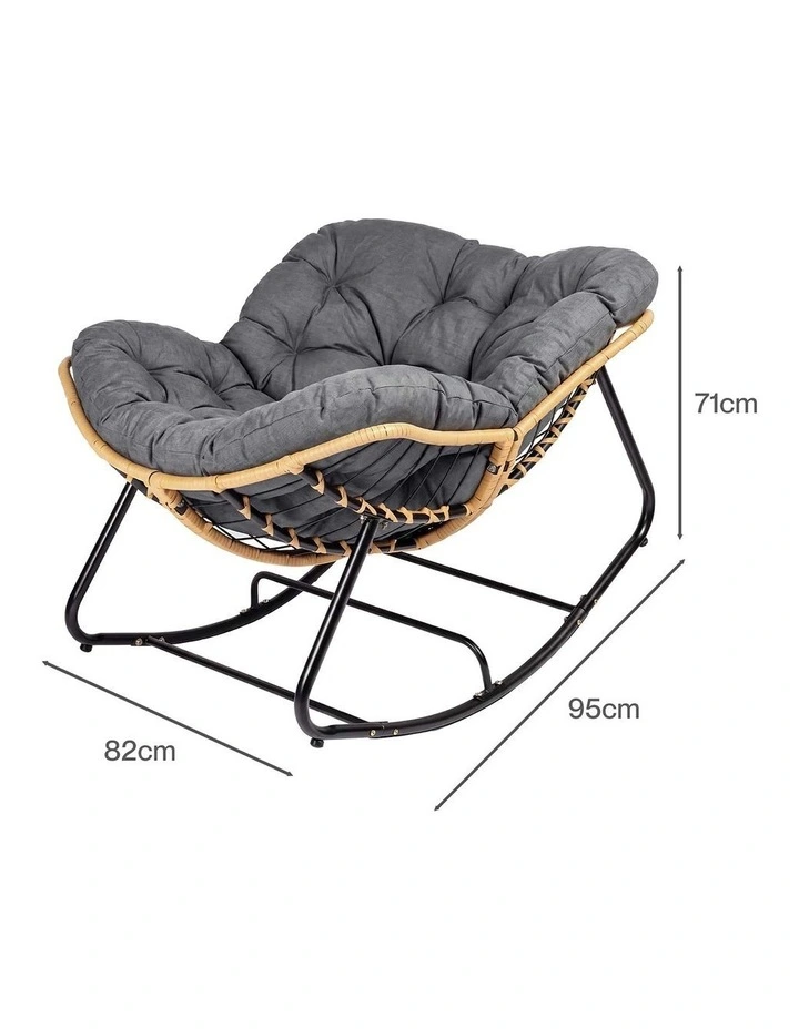 Levede Rocking Chair with Thick Cushion PE Rattan Silent Strip Indoor Patio Grey image 2