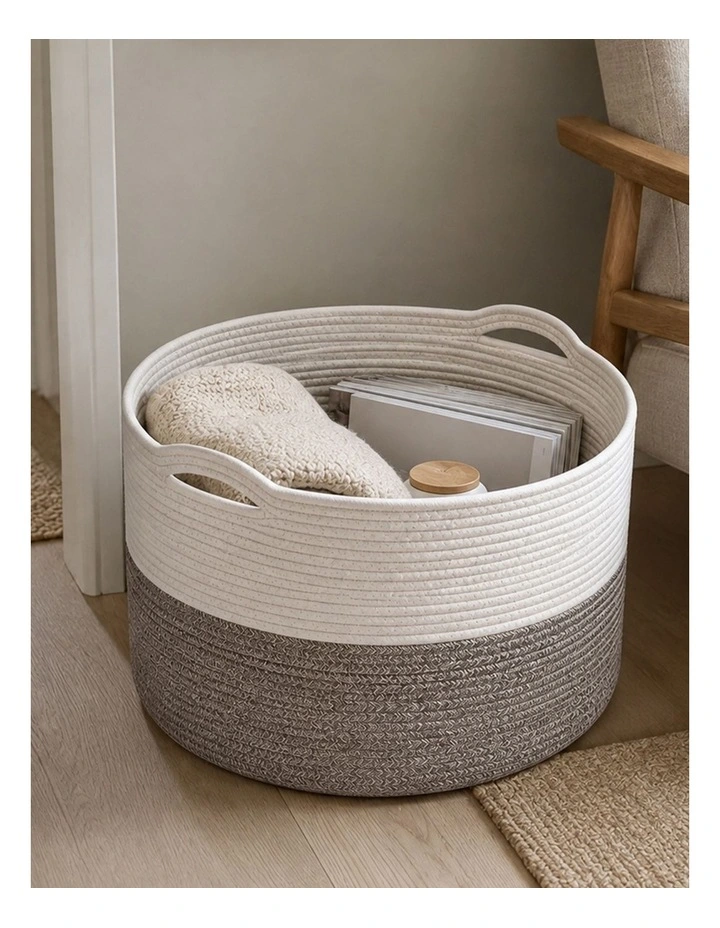 Levede Blanket Basket Cotton Rope Foldable Large with Handles Bedroom Brown image 6