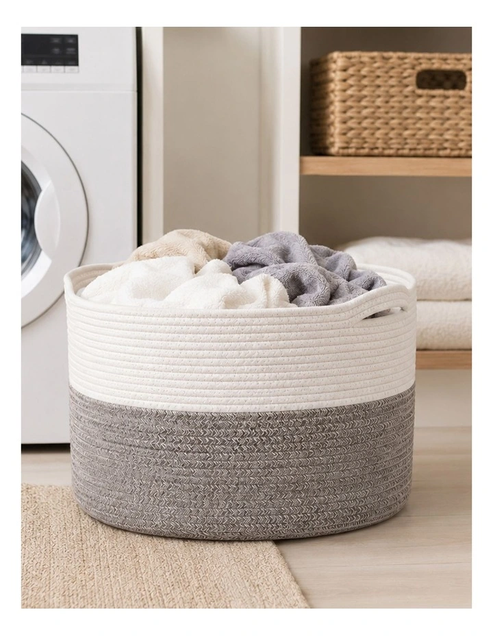Levede Blanket Basket Cotton Rope Foldable Large with Handles Bedroom Brown image 7