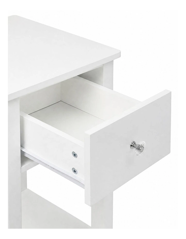 Levede Bedside Table Slim Modern Bedside Table Drawer & Shelf Bedroom White image 3