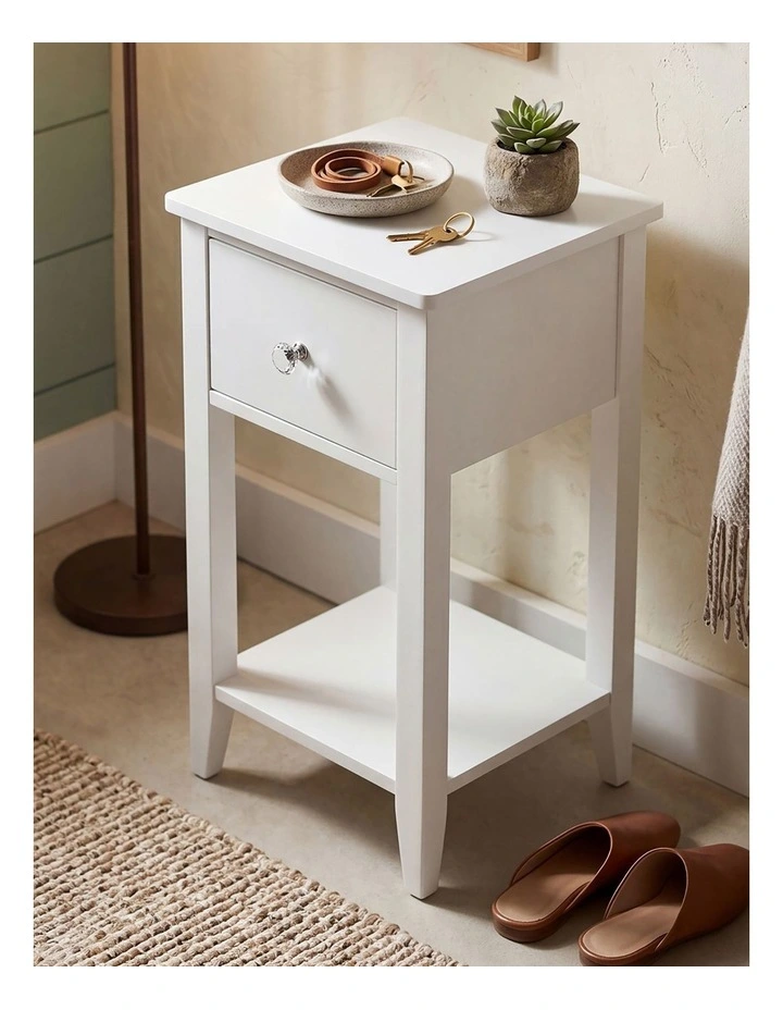 Levede Bedside Table Slim Modern Bedside Table Drawer & Shelf Bedroom White image 6