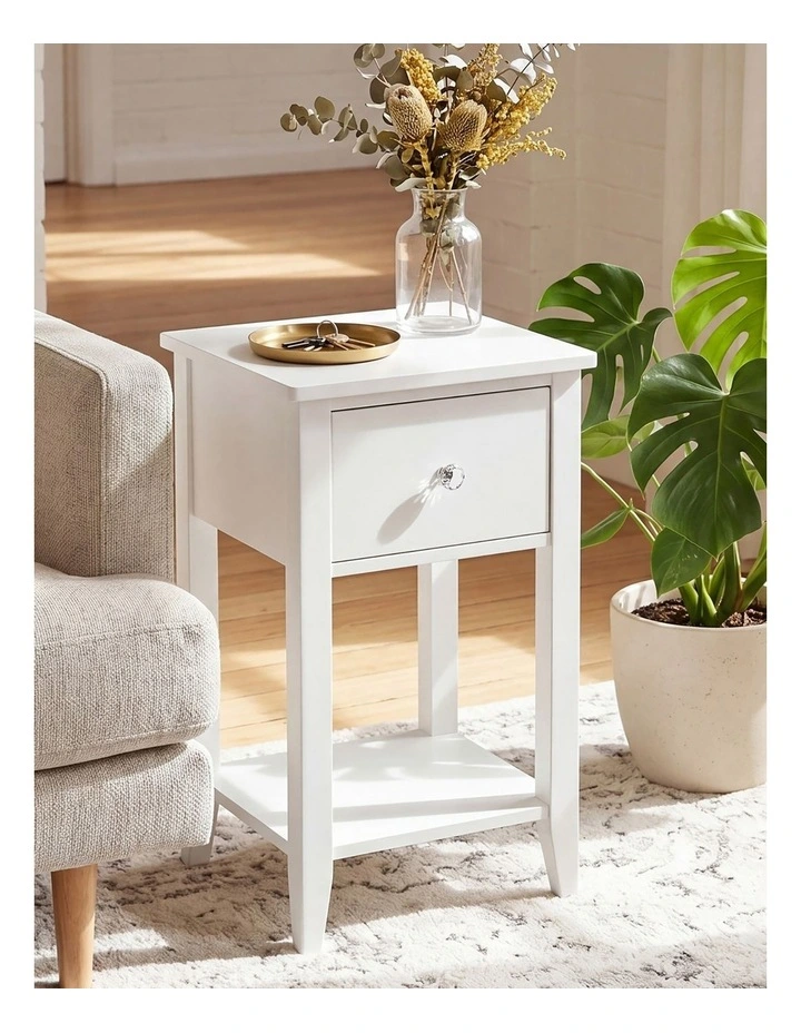 Levede Bedside Table Slim Modern Bedside Table Drawer & Shelf Bedroom White image 7