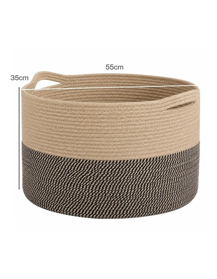 Levede Blanket Basket Large Cotton Rope Jute with Handles Foldable Home Yellow image 2