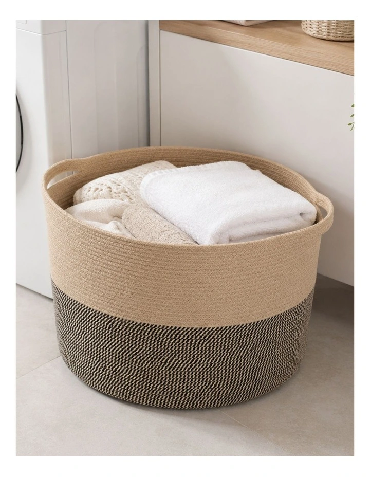 Levede Blanket Basket Large Cotton Rope Jute with Handles Foldable Home Yellow image 7