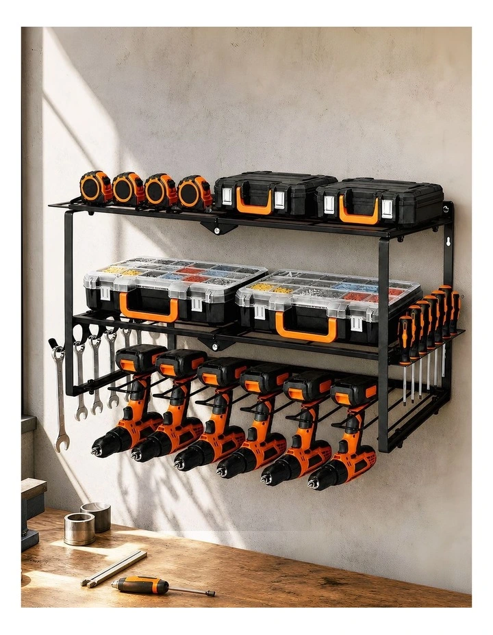 Levede Garage storage Organiser 3 Tier Wall Mounted Power Tool Rack Metal Black image 6