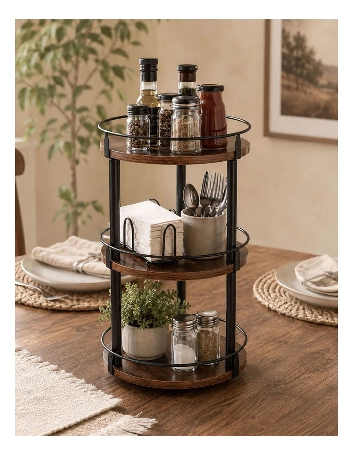 Toque Lazy Susan Turntable 3 Tier 360 Spin Pantry Organiser For Kitchen Brown image 6