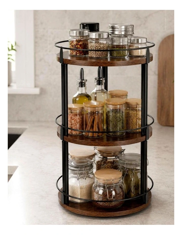 Toque Lazy Susan Turntable 3 Tier 360 Spin Pantry Organiser For Kitchen Brown image 7