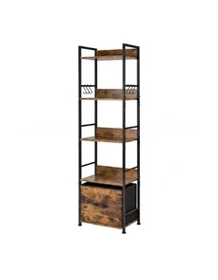 Levede Bookshelf Narrow Bookcase 5 Tier Storage with Drawer Living Room Brown