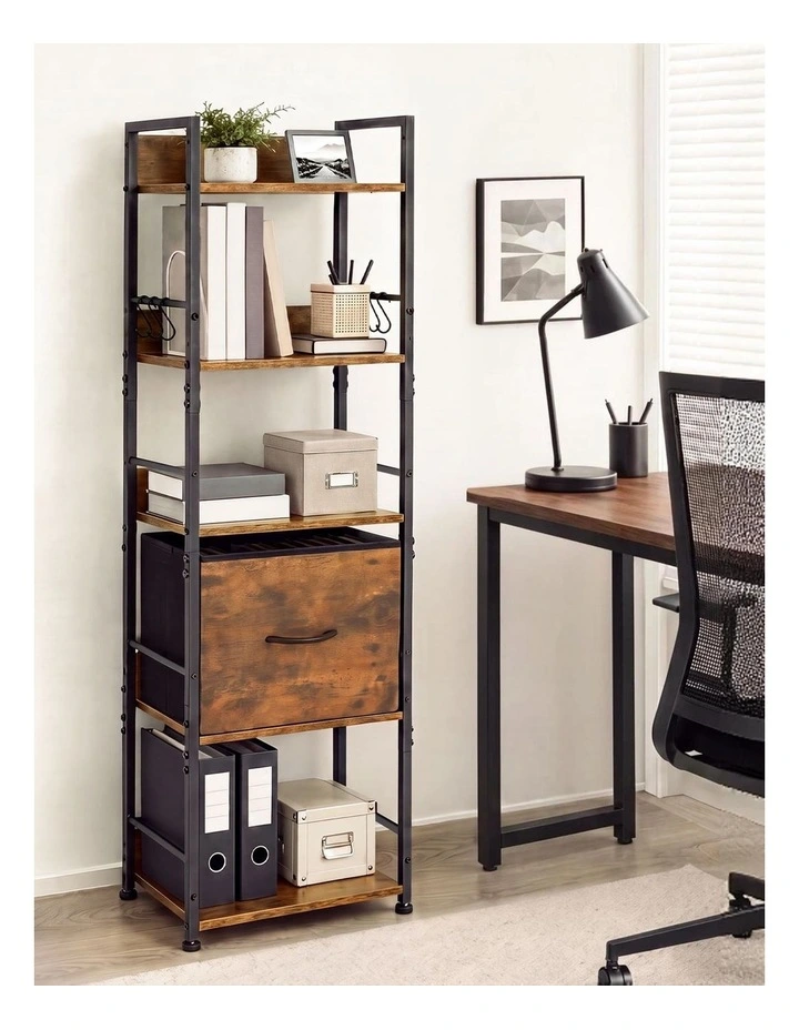 Levede Bookshelf Narrow Bookcase 5 Tier Storage with Drawer Living Room Brown image 7