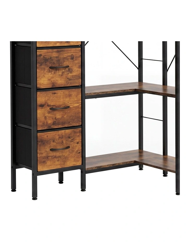 Levede Corner Bookshelf with 4 Fabric Drawers & LED Light 5 Tier Bedroom Rustic image 4