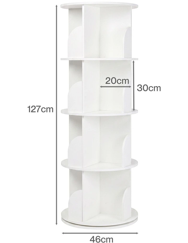 Levede Rotating Bookshelf 4 Tier Book Storage 360 Swivel Space Saving White image 2
