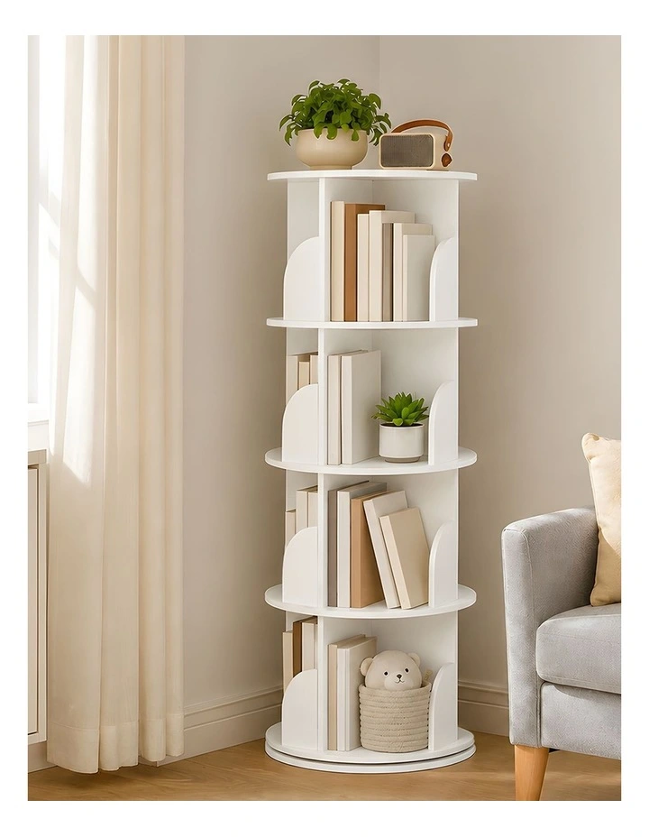 Levede Rotating Bookshelf 4 Tier Book Storage 360 Swivel Space Saving White image 6