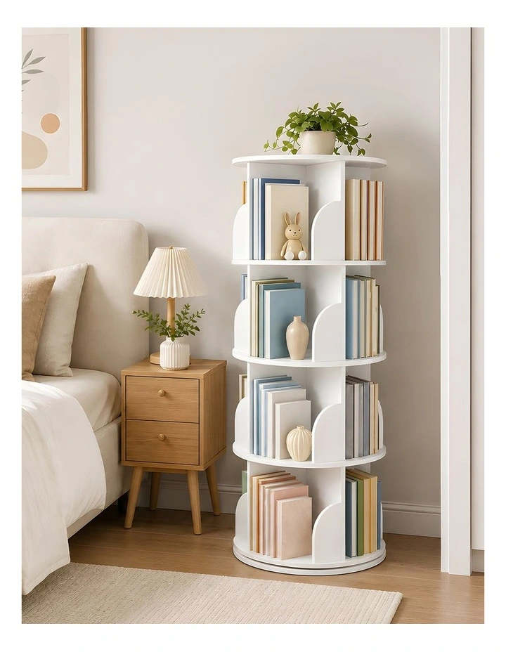 Levede Rotating Bookshelf 4 Tier Book Storage 360 Swivel Space Saving White image 7