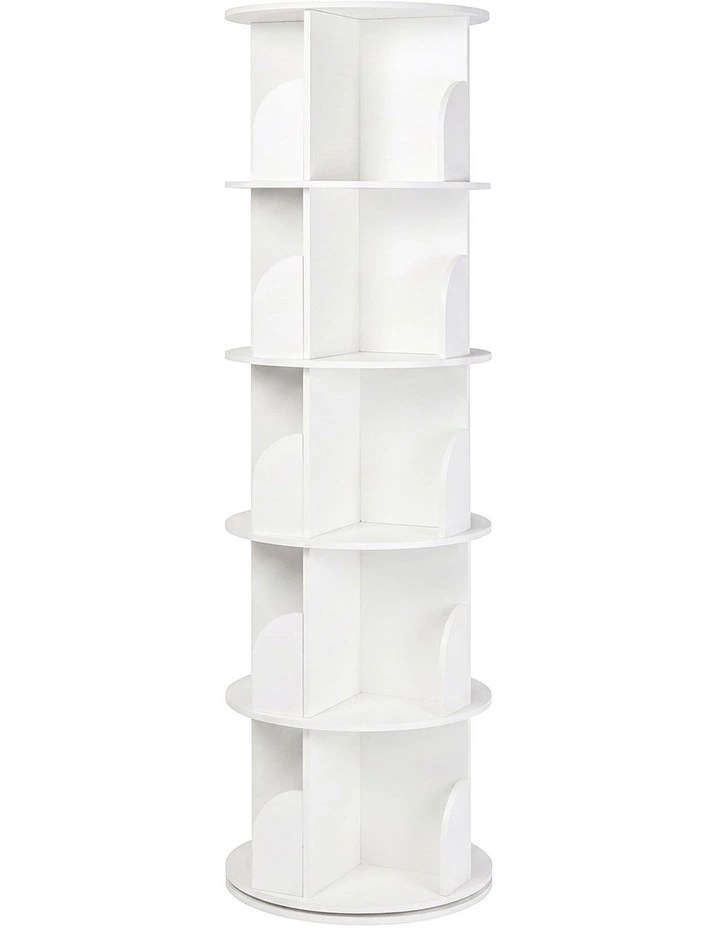 Levede Rotating Bookshelf 5 Tier Book Storage Space Saving Round Tower White image 1