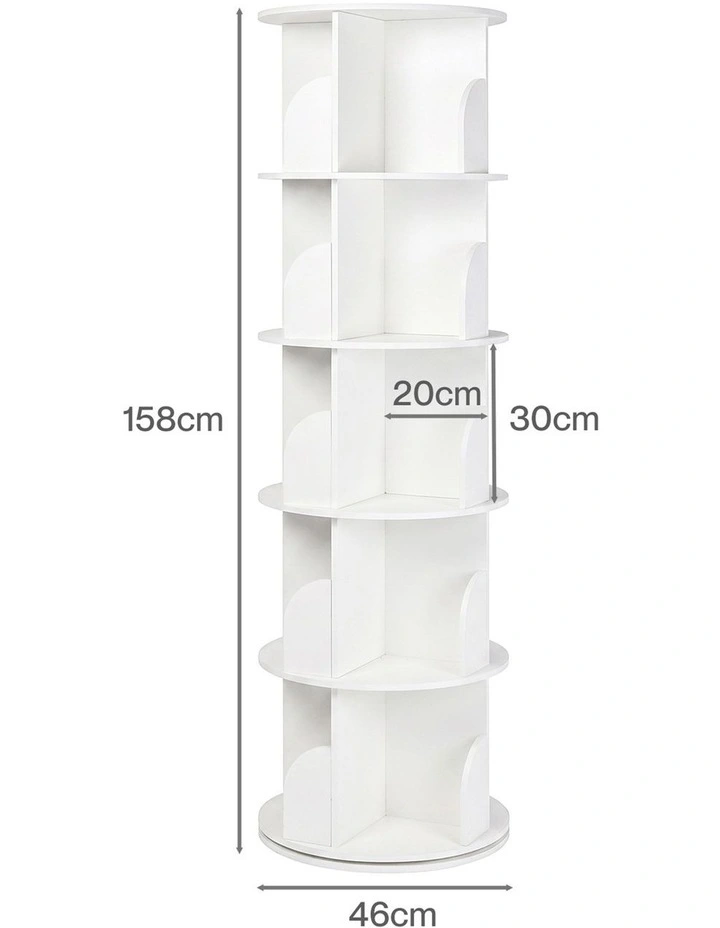 Levede Rotating Bookshelf 5 Tier Book Storage Space Saving Round Tower White image 2