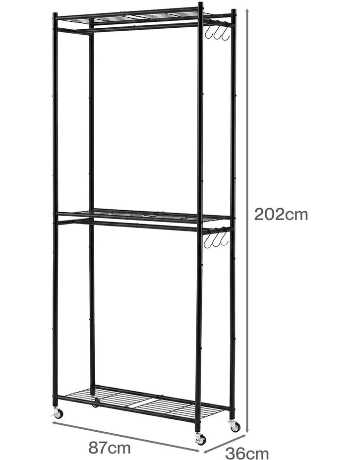 Levede Heavy Duty Clothes Rack Garment Organizer 202cm Wheels Bedroom Black image 2