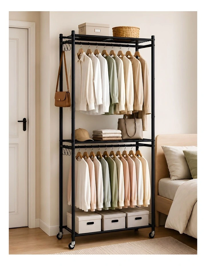 Levede Heavy Duty Clothes Rack Garment Organizer 202cm Wheels Bedroom Black image 6