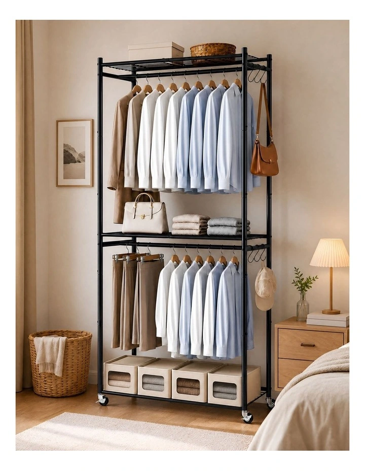 Levede Heavy Duty Clothes Rack Garment Organizer 202cm Wheels Bedroom Black image 7