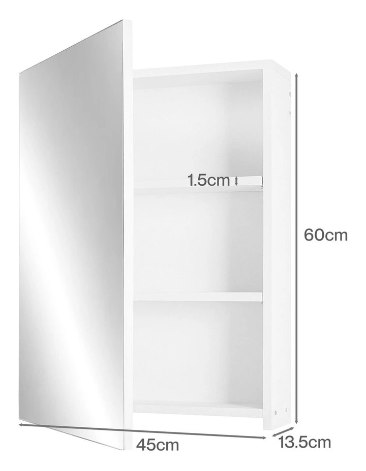 Levede Bathroom Mirror Cabinet Wall Mounted 45cm Adjustable Shelves White image 2