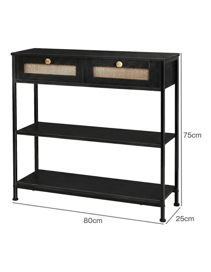 Levede Console Table with Drawers 3-Tier Slim Hallway Table 80cm Entryway Black image 2