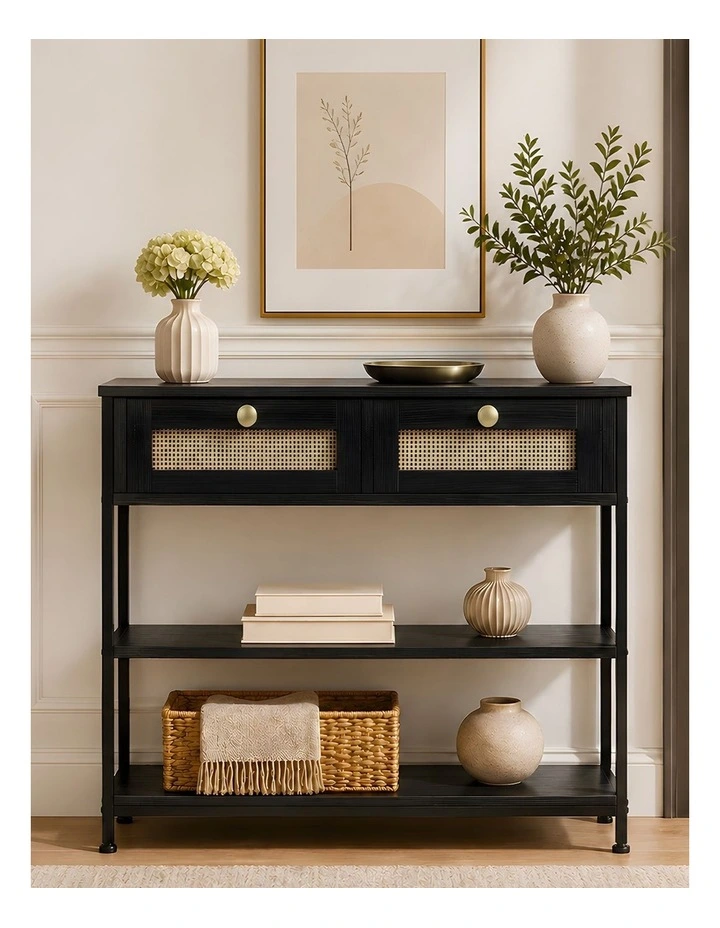 Levede Console Table with Drawers 3-Tier Slim Hallway Table 80cm Entryway Black image 6