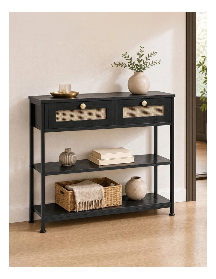 Levede Console Table with Drawers 3-Tier Slim Hallway Table 80cm Entryway Black image 7