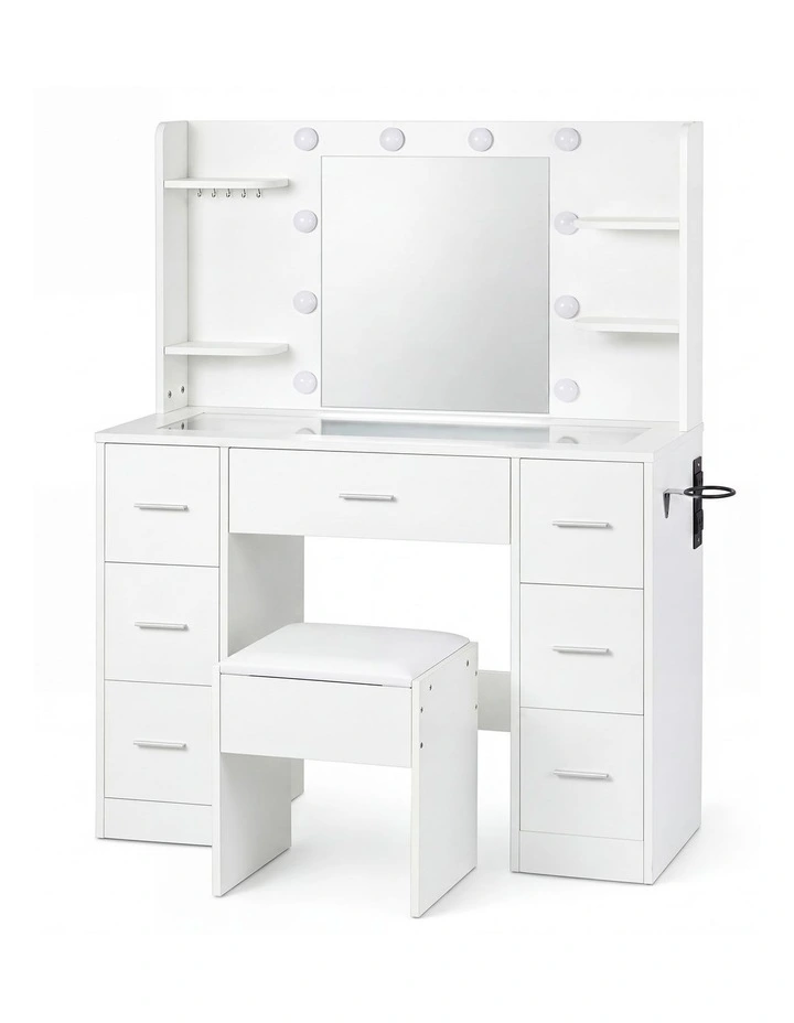 Levede Dressing Table Makeup Vanity with Lights Glass Desktop 7 Drawers White image 1