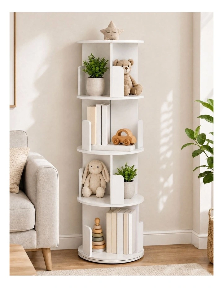 Levede Rotating Bookshelf Corner 4 Tier 3-Section Storage Display 5kg Home White image 6
