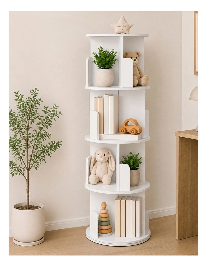 Levede Rotating Bookshelf Corner 4 Tier 3-Section Storage Display 5kg Home White image 7