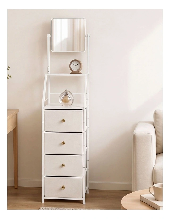 Levede Chest Of Drawers Mirror Dressing Table Vertical Storage Bedroom White image 6