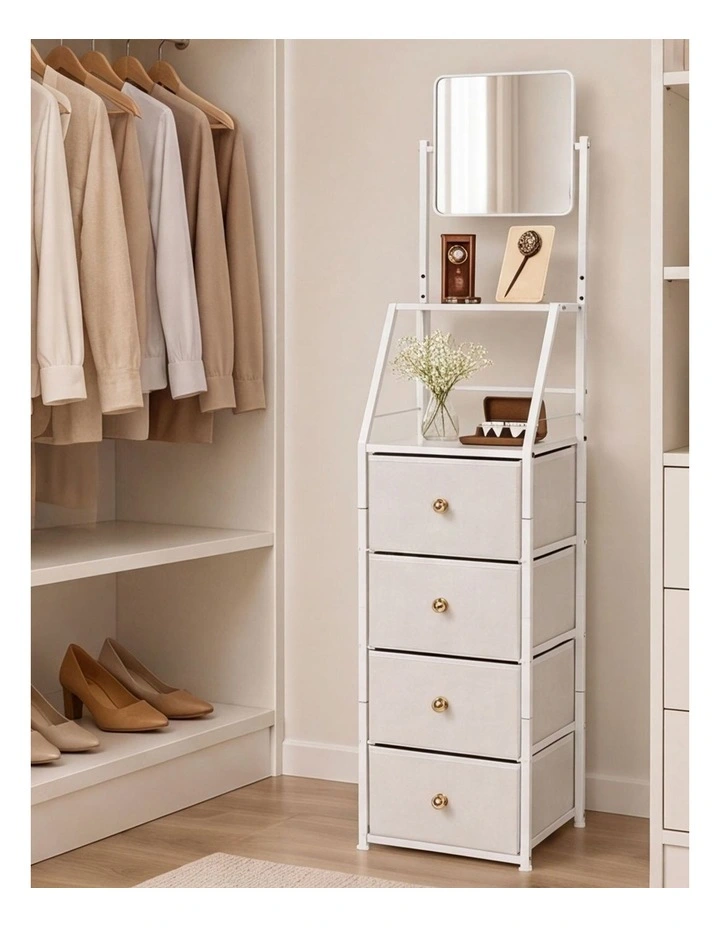 Levede Chest Of Drawers Mirror Dressing Table Vertical Storage Bedroom White image 7