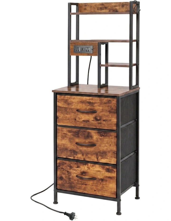 Levede Bedside Table with Charging Station 3 Drawer RGB Light Night Stand Brown image 1