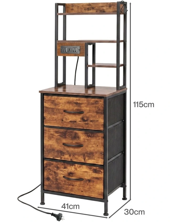 Levede Bedside Table with Charging Station 3 Drawer RGB Light Night Stand Brown image 2