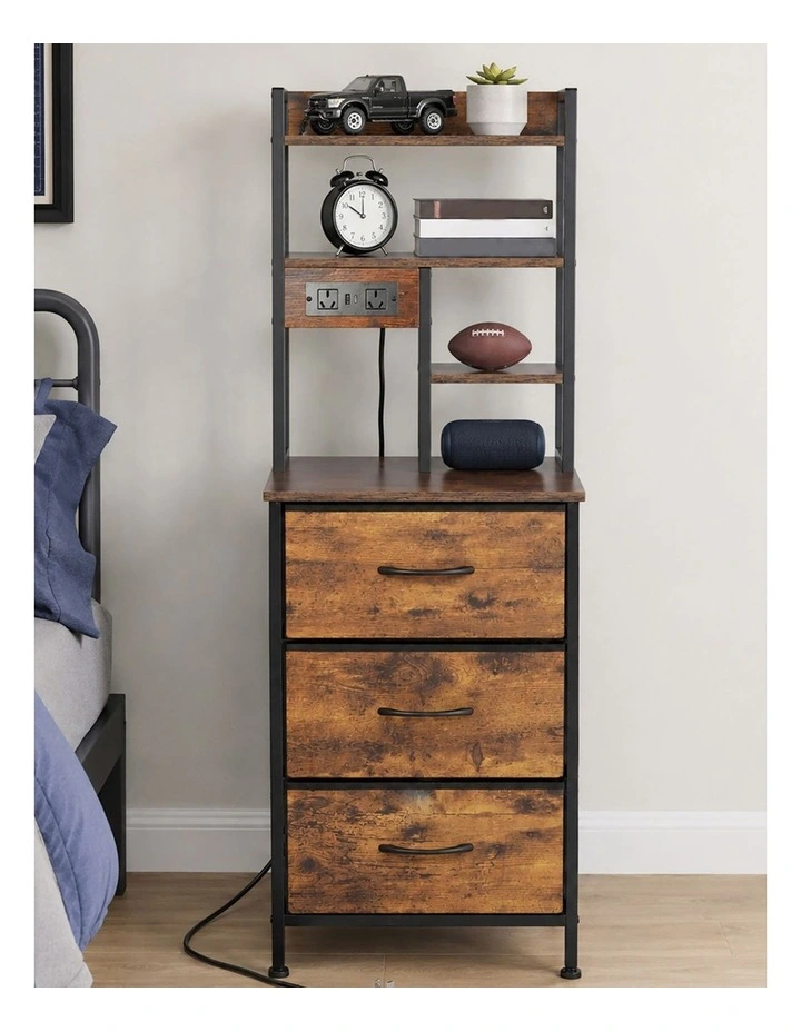 Levede Bedside Table with Charging Station 3 Drawer RGB Light Night Stand Brown image 6