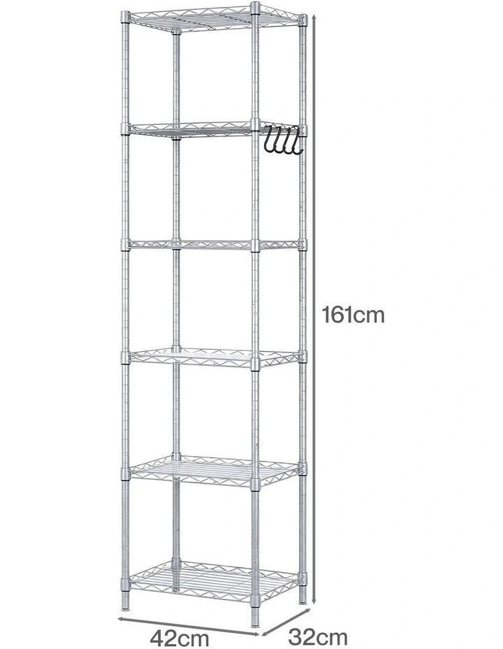 Levede Shelving Unit Adjustable Rack 6 Tier 161cm Carbon Steel Laundry Silver image 2