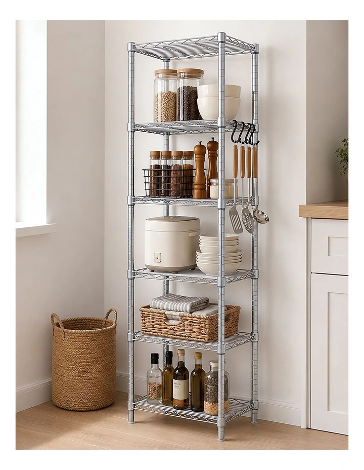 Levede Shelving Unit Adjustable Rack 6 Tier 161cm Carbon Steel Laundry Silver image 6