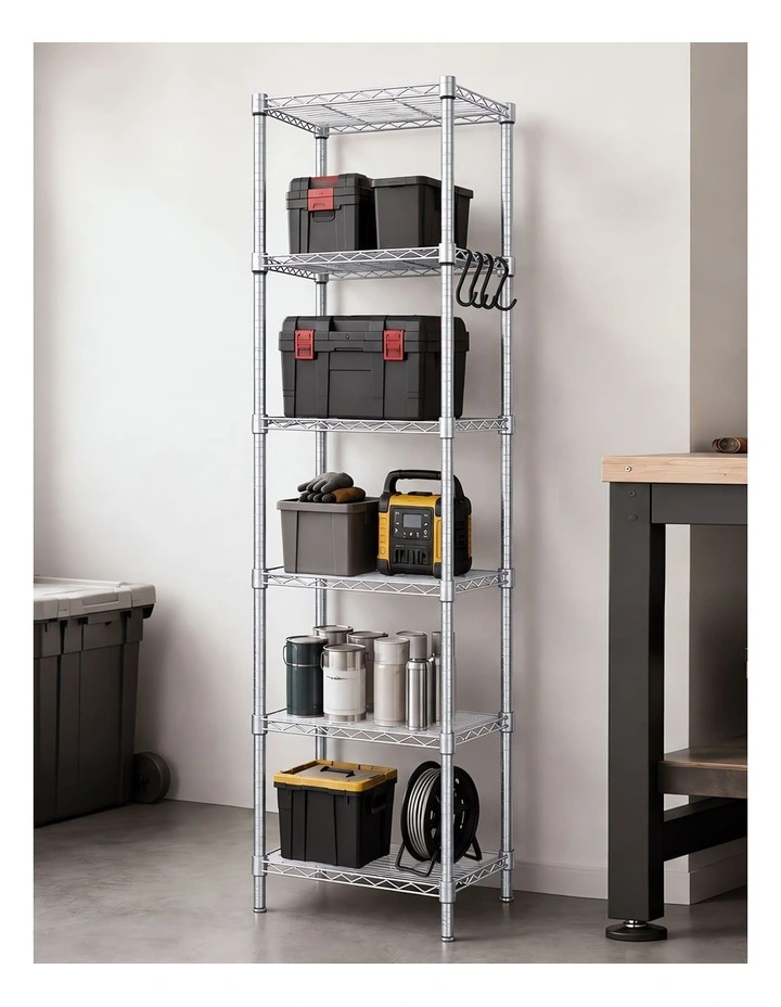Levede Shelving Unit Adjustable Rack 6 Tier 161cm Carbon Steel Laundry Silver image 7