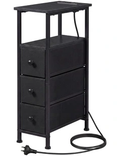 Levede Bedside Table LED Charging Narrow Black Nightstand Bedroom Space