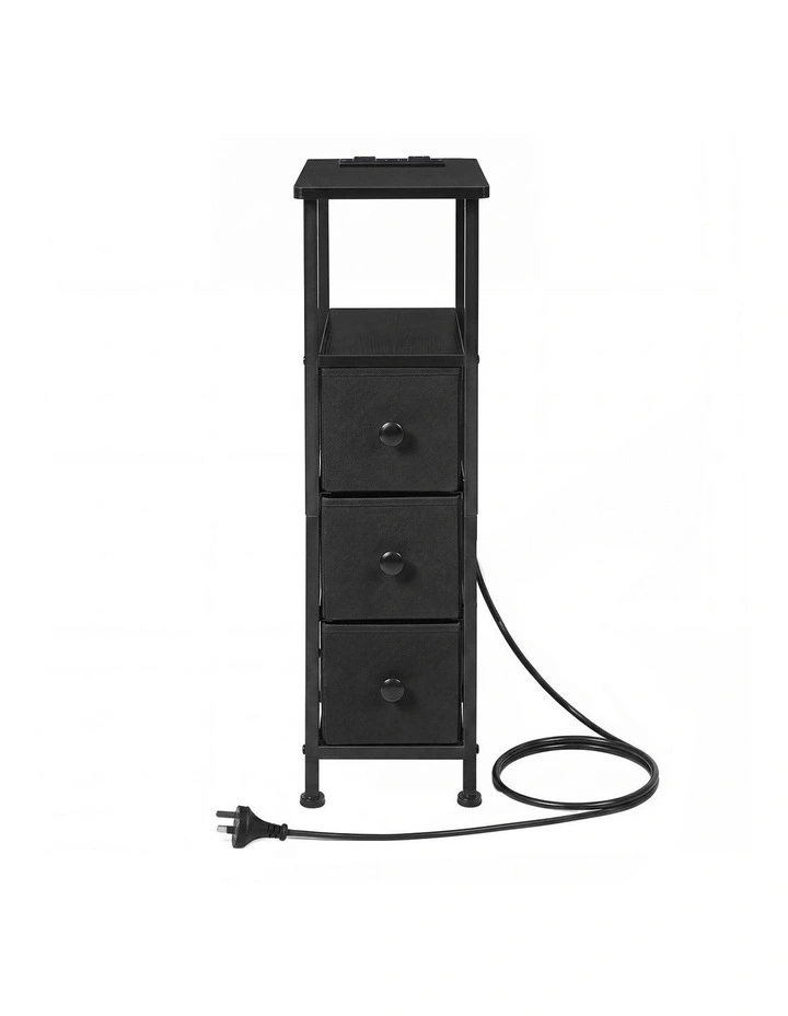 Levede Bedside Table LED Charging Narrow Black Nightstand Bedroom Space image 2
