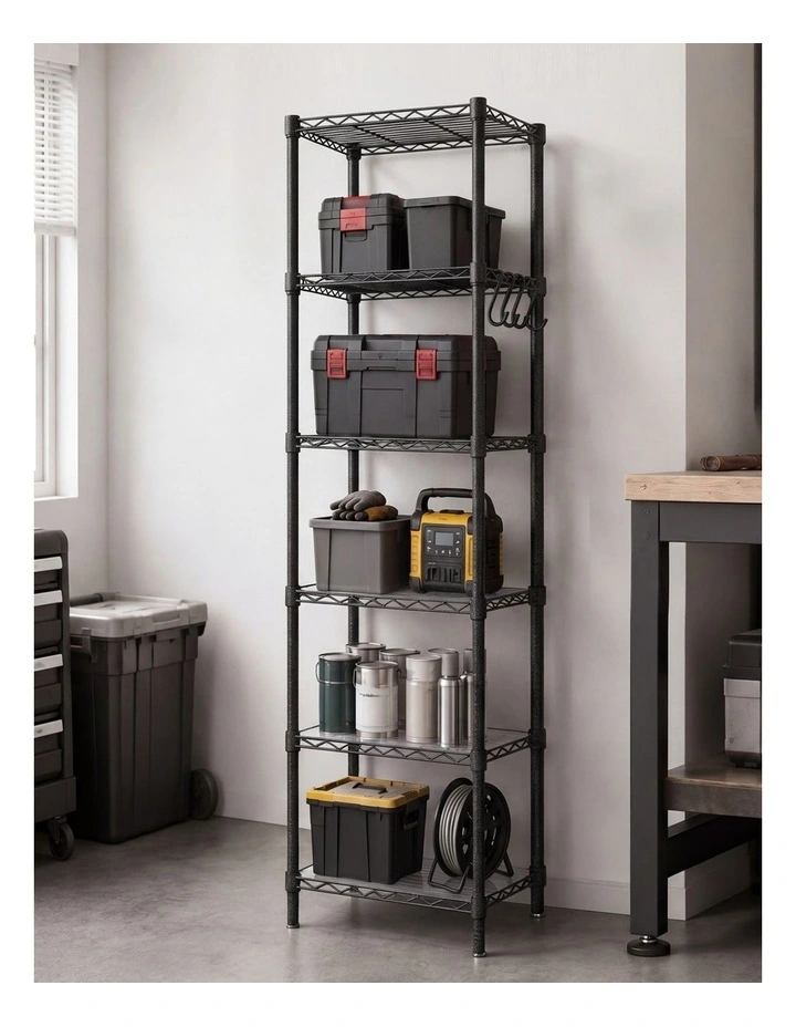 Levede Storage Shelves 6 Tier Carbon Steel Wire Rack Shelving Unit Kitchen Black image 5