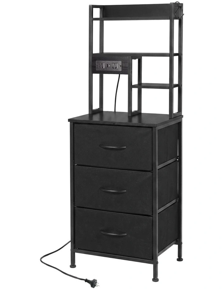 Levede Bedside Table with Charging Station 3 Drawer RGB Light Night Stand Black image 1