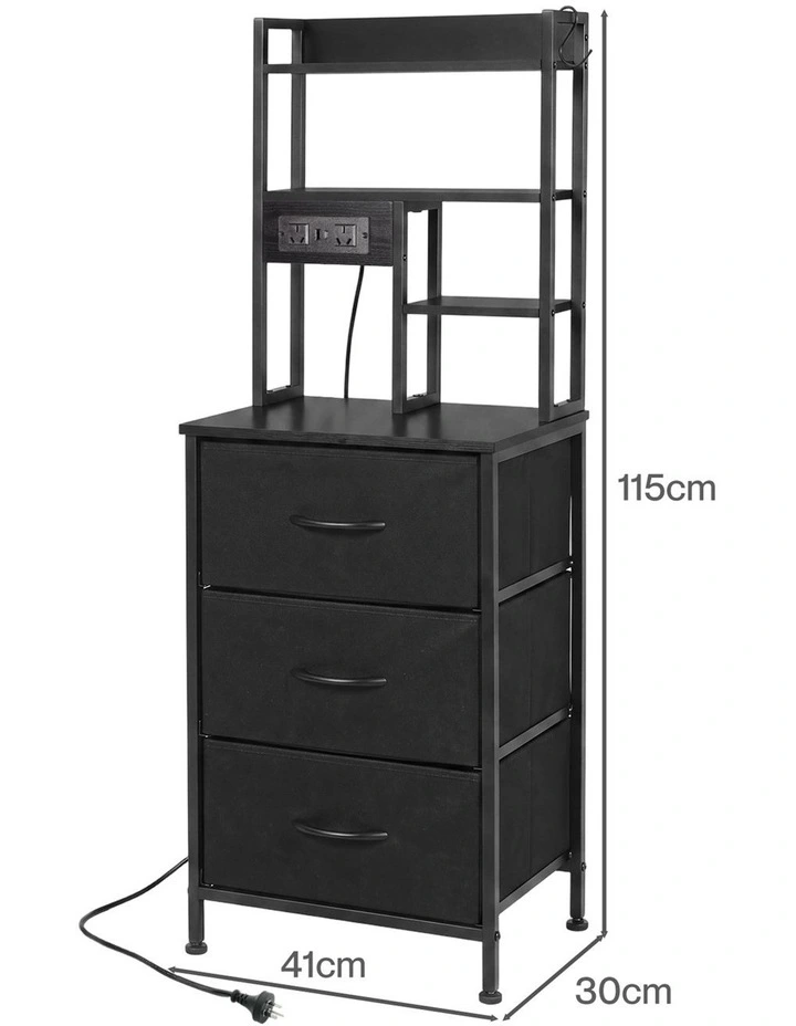Levede Bedside Table with Charging Station 3 Drawer RGB Light Night Stand Black image 2