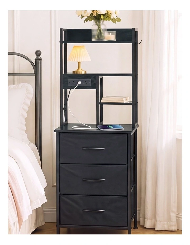 Levede Bedside Table with Charging Station 3 Drawer RGB Light Night Stand Black image 6