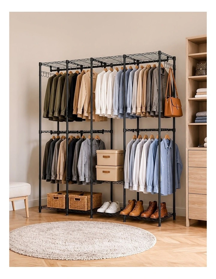 Levede Heavy Duty Clothes Rack Organizer 500kg Carbon Steel Bedroom Black image 6