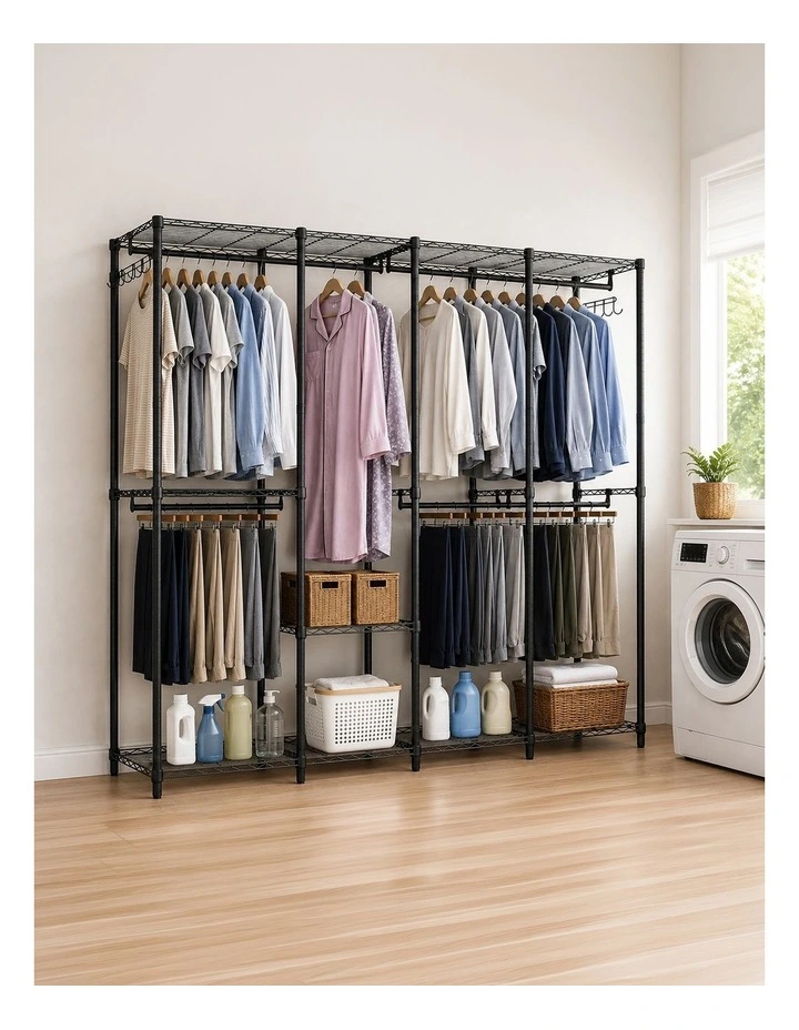 Levede Heavy Duty Clothes Rack Organizer 500kg Carbon Steel Bedroom Black image 7