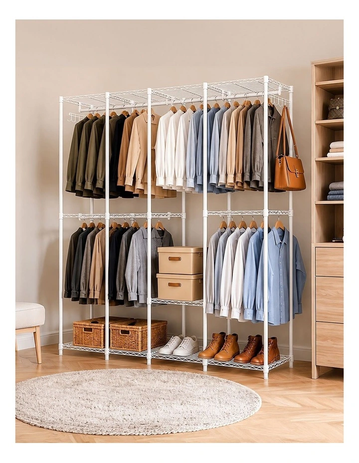 Levede Heavy Duty Clothes Rack Organizer 500kg Carbon Steel Bedroom White image 6