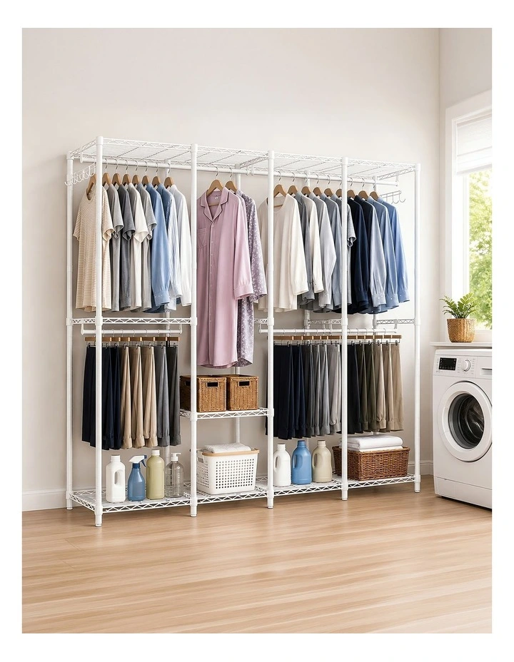 Levede Heavy Duty Clothes Rack Organizer 500kg Carbon Steel Bedroom White image 7